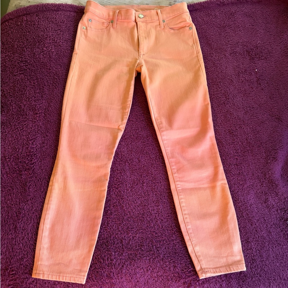 Gap 1969 Coral Peach Mid Rise Skinny Ankle Jeans Womens 27 Petite Stretch Denim